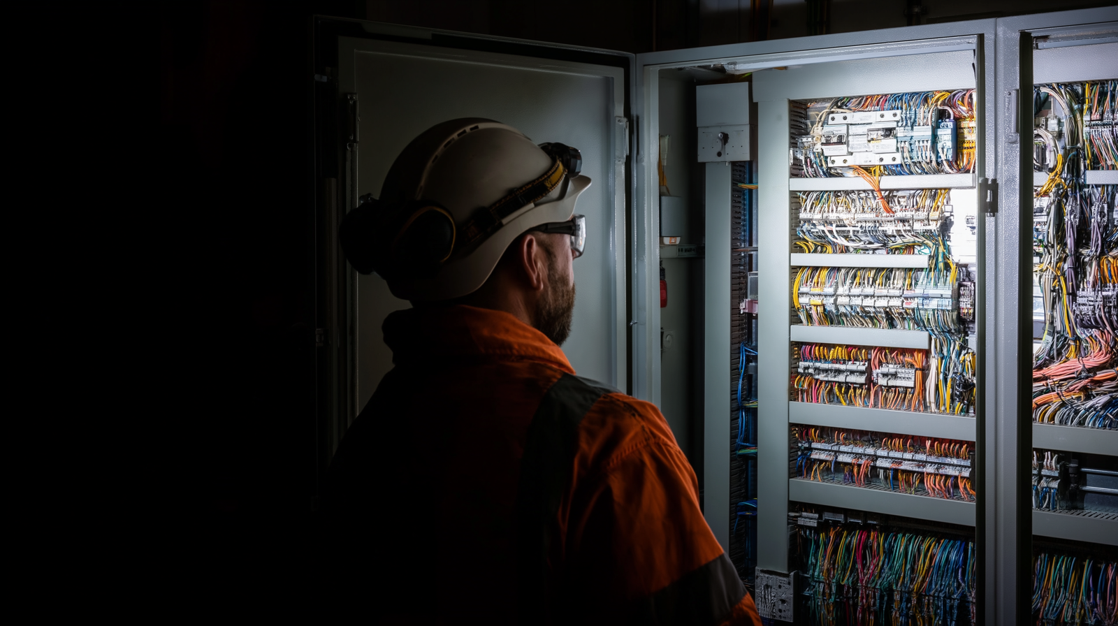 Electrical engineer at a commercial distribution panel